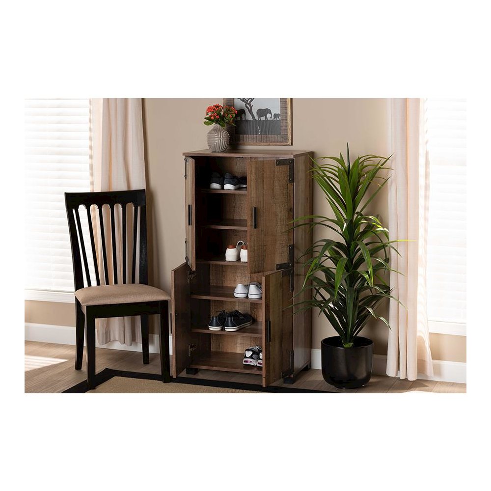 Farmhouse Rustic Finished Wood 4-Door Shoe Cabinet. Picture 8