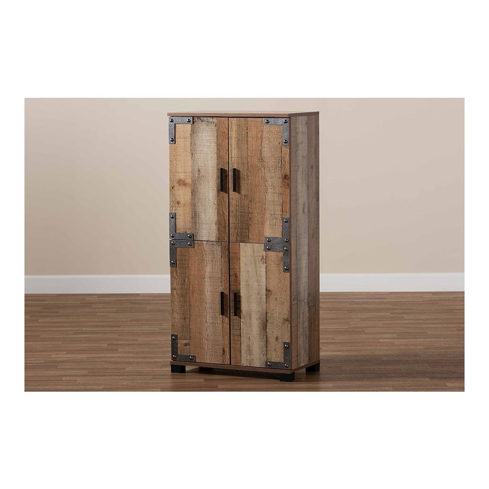 Farmhouse Rustic Finished Wood 4-Door Shoe Cabinet. Picture 9