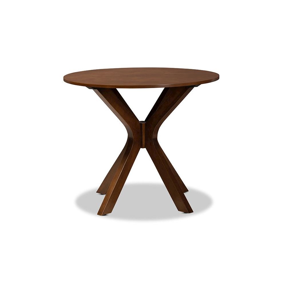 Walnut Brown Finished 34-Inch-Wide Round Wood Dining Table. Picture 2