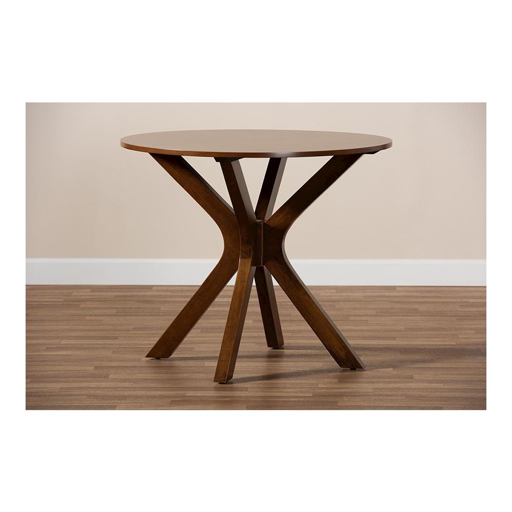 Walnut Brown Finished 34-Inch-Wide Round Wood Dining Table. Picture 6