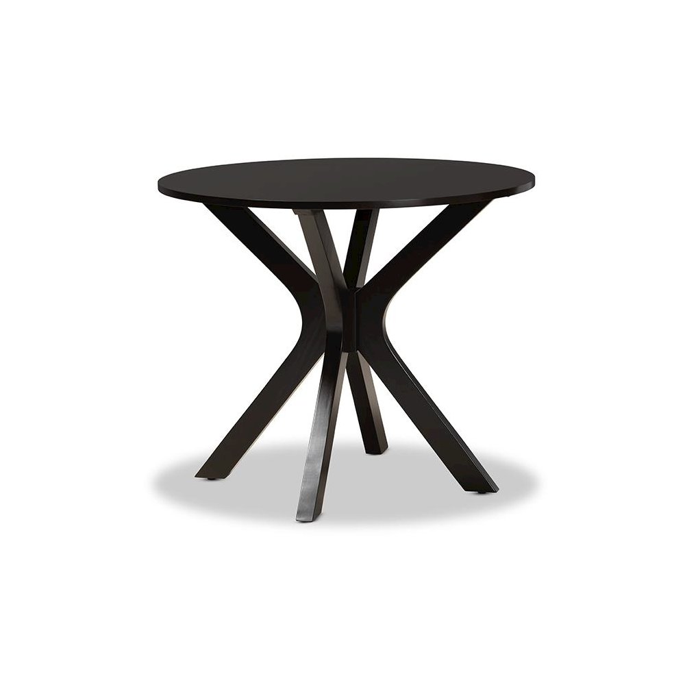 Dark Brown Finished 34-Inch-Wide Round Wood Dining Table. Picture 1