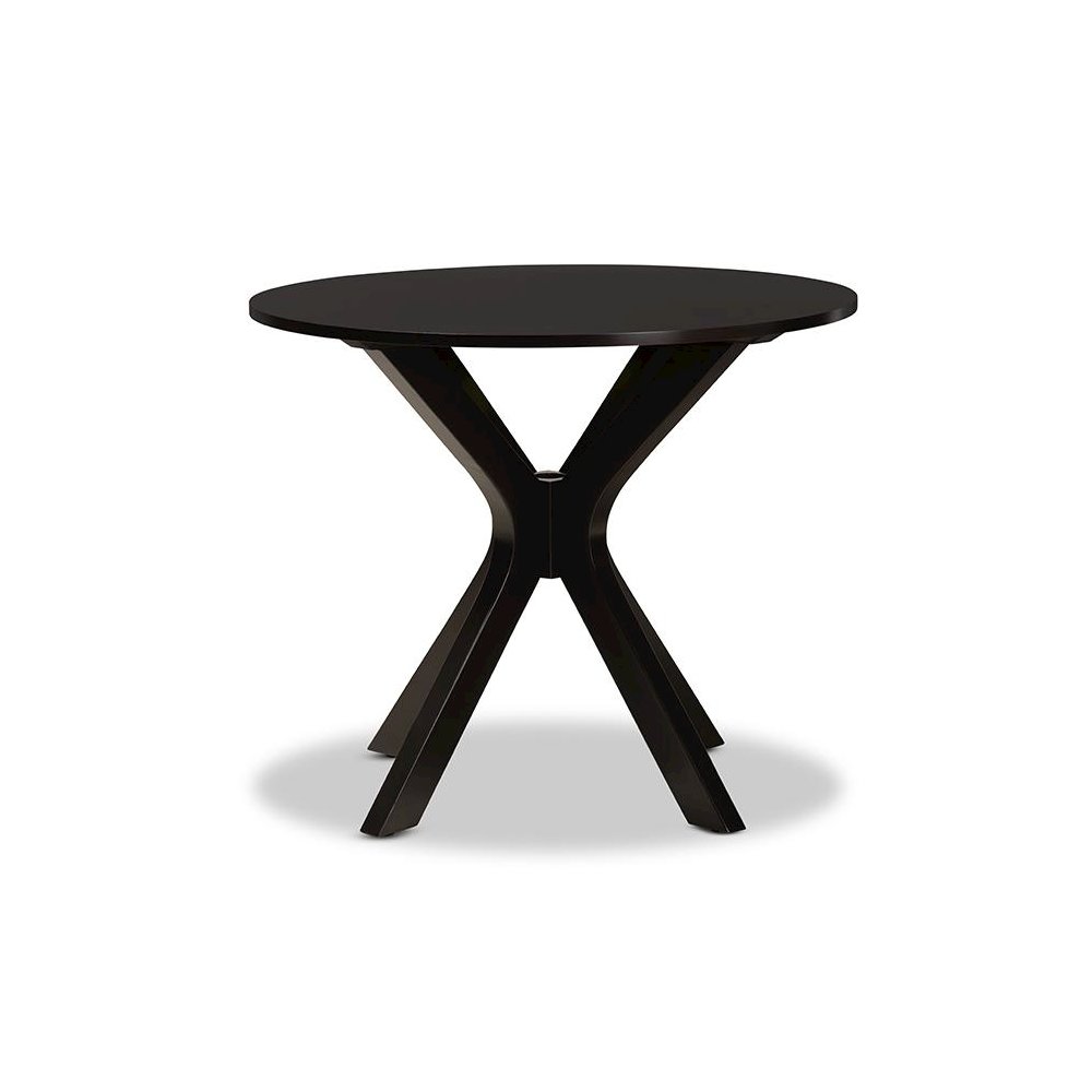 Dark Brown Finished 34-Inch-Wide Round Wood Dining Table. Picture 2