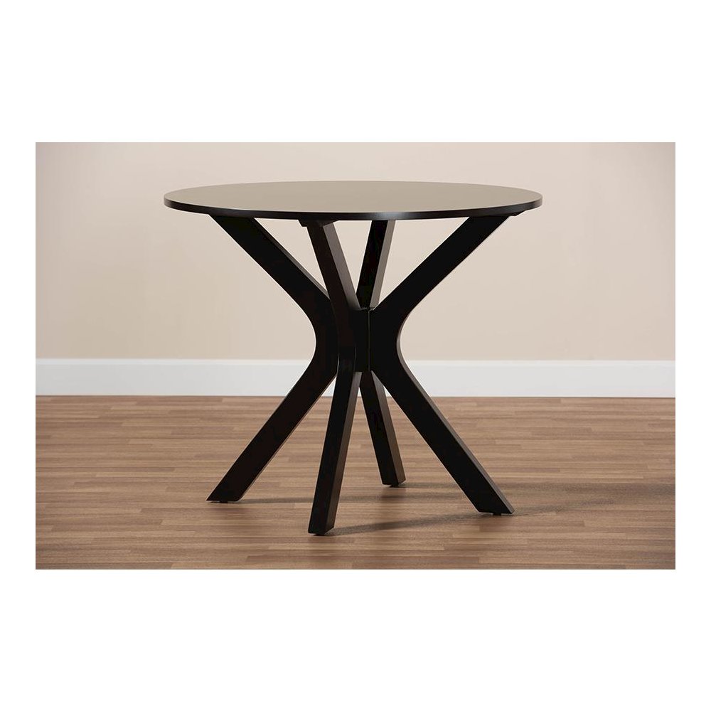 Dark Brown Finished 34-Inch-Wide Round Wood Dining Table. Picture 6