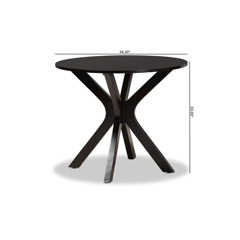 Dark Brown Finished 34-Inch-Wide Round Wood Dining Table. Picture 7