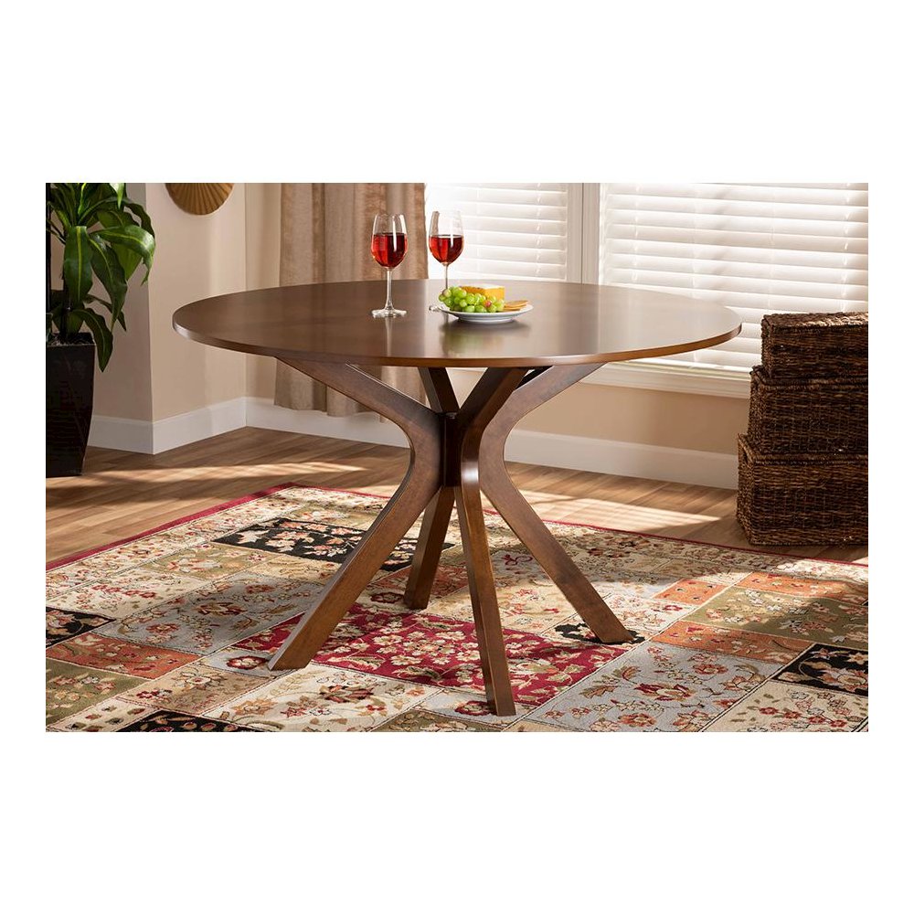 Walnut Brown Finished 45-Inch-Wide Round Wood Dining Table. Picture 5