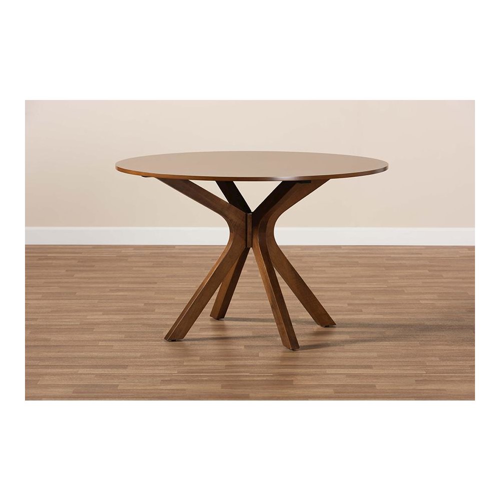Walnut Brown Finished 45-Inch-Wide Round Wood Dining Table. Picture 6