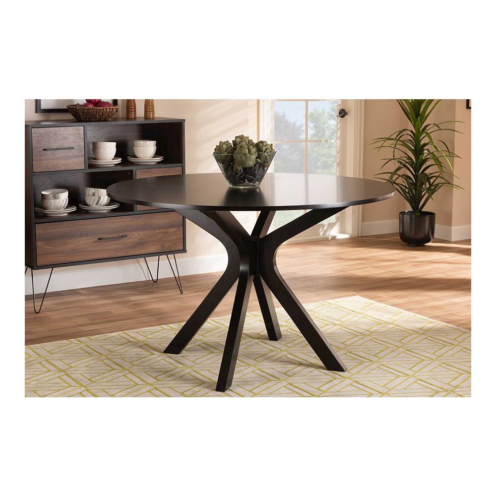 Dark Brown Finished 45-Inch-Wide Round Wood Dining Table. Picture 5