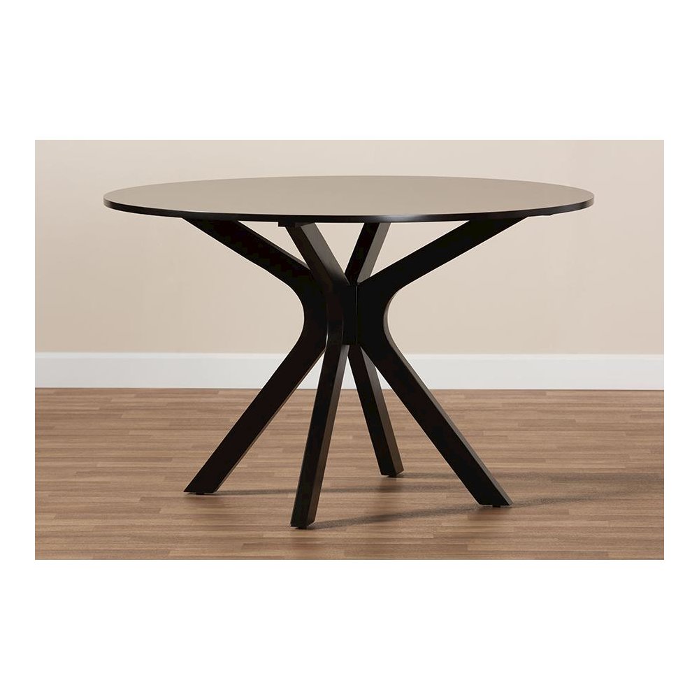 Dark Brown Finished 45-Inch-Wide Round Wood Dining Table. Picture 6