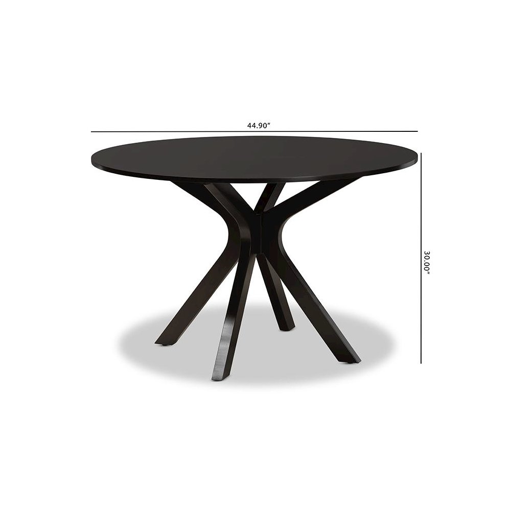 Dark Brown Finished 45-Inch-Wide Round Wood Dining Table. Picture 7