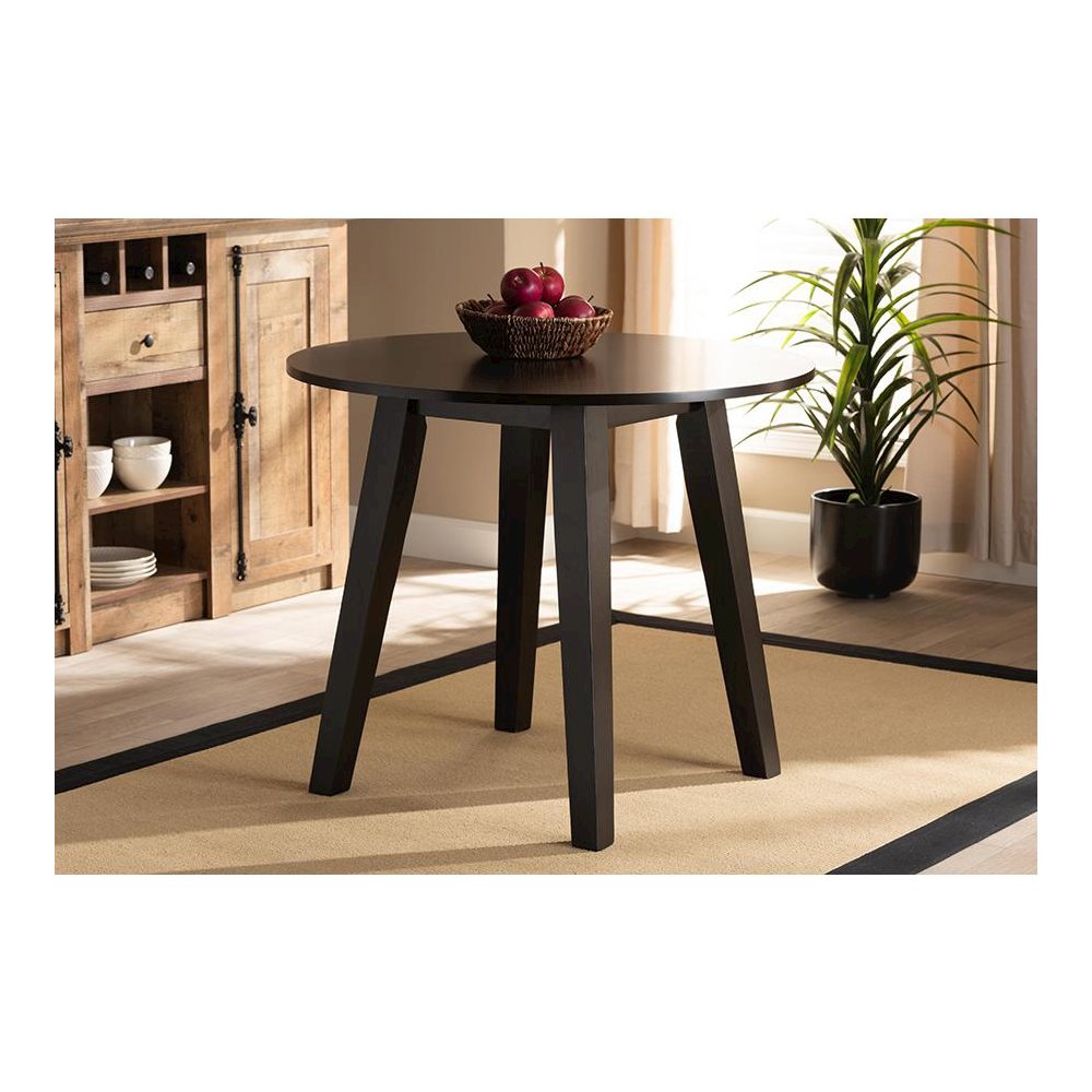 Dark Brown Finished 35-Inch-Wide Round Wood Dining Table. Picture 5