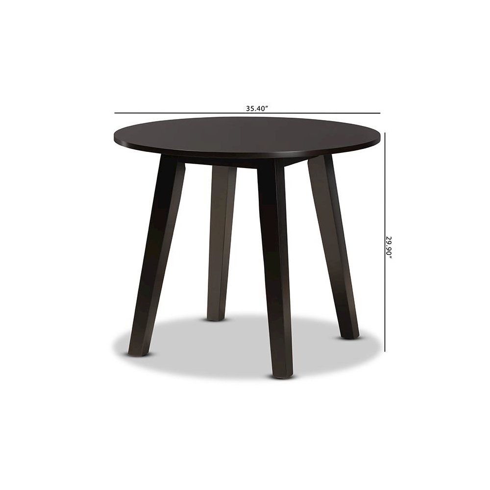 Dark Brown Finished 35-Inch-Wide Round Wood Dining Table. Picture 7