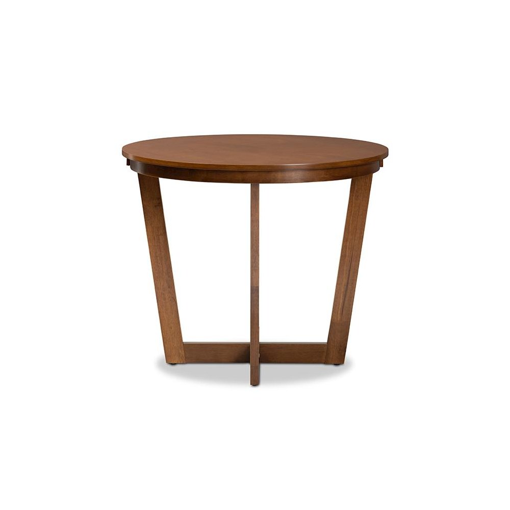 Walnut Brown Finished 35-Inch-Wide Round Wood Dining Table. Picture 2
