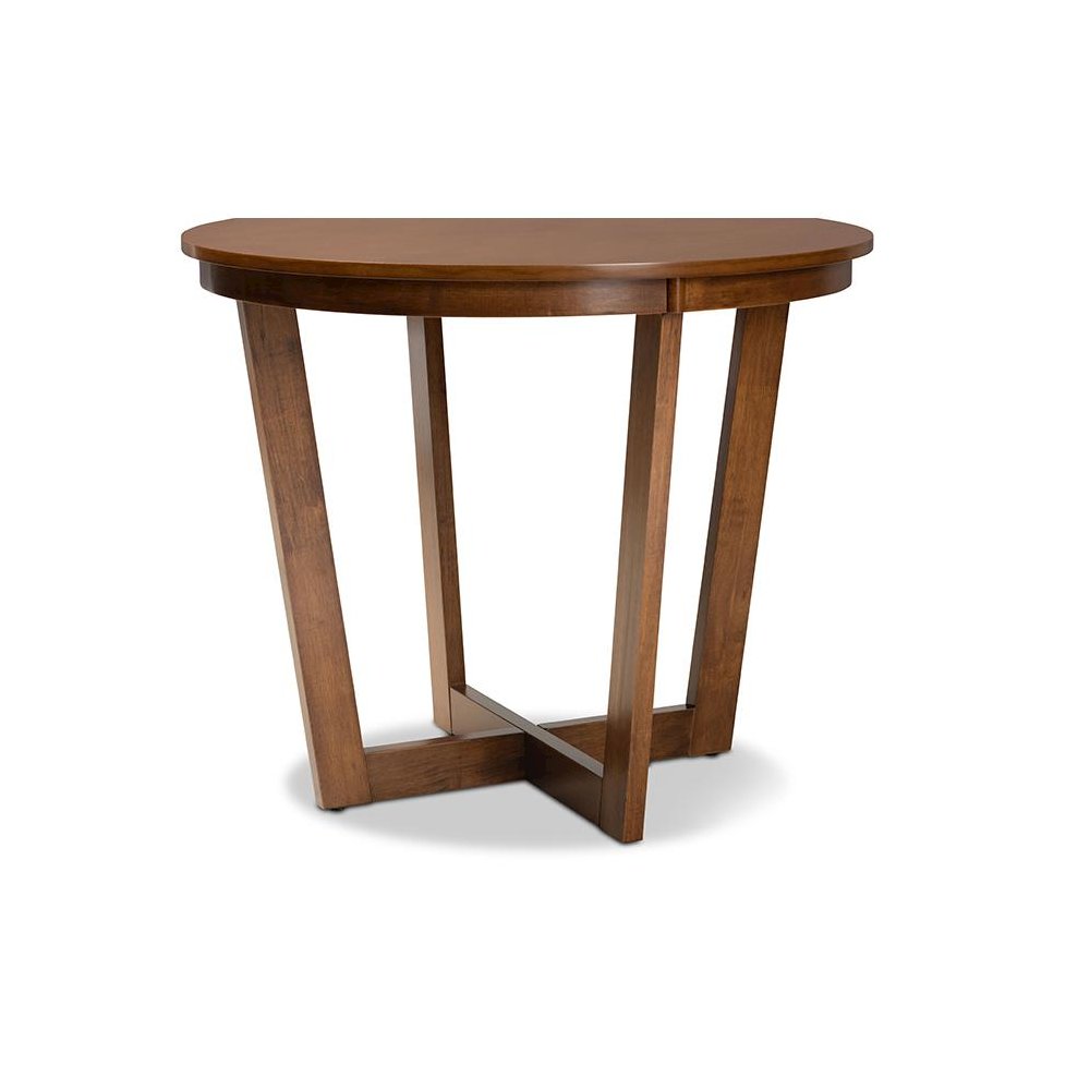 Walnut Brown Finished 35-Inch-Wide Round Wood Dining Table. Picture 4