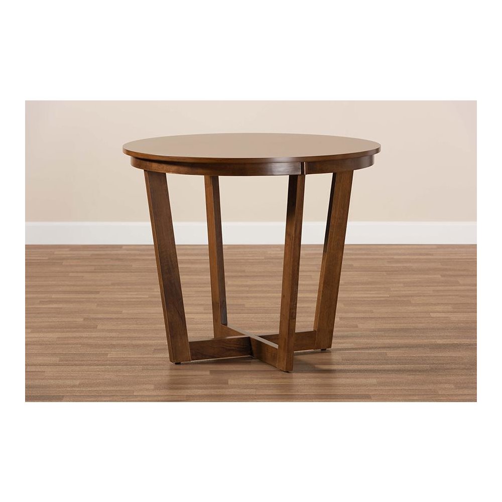 Walnut Brown Finished 35-Inch-Wide Round Wood Dining Table. Picture 6