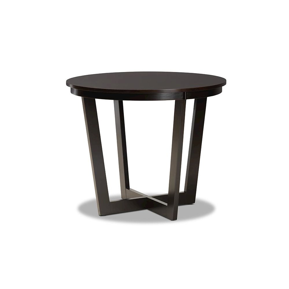 Dark Brown Finished 35-Inch-Wide Round Wood Dining Table. Picture 1