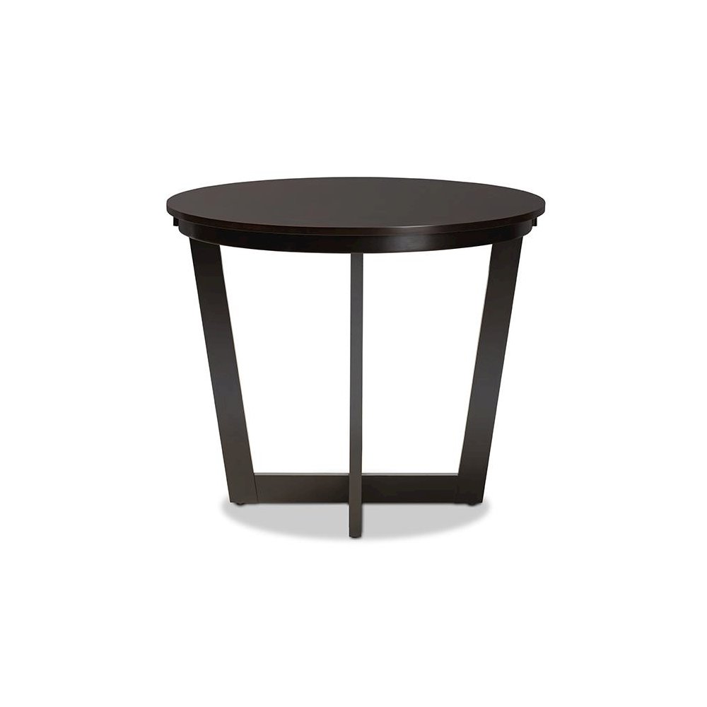 Dark Brown Finished 35-Inch-Wide Round Wood Dining Table. Picture 2