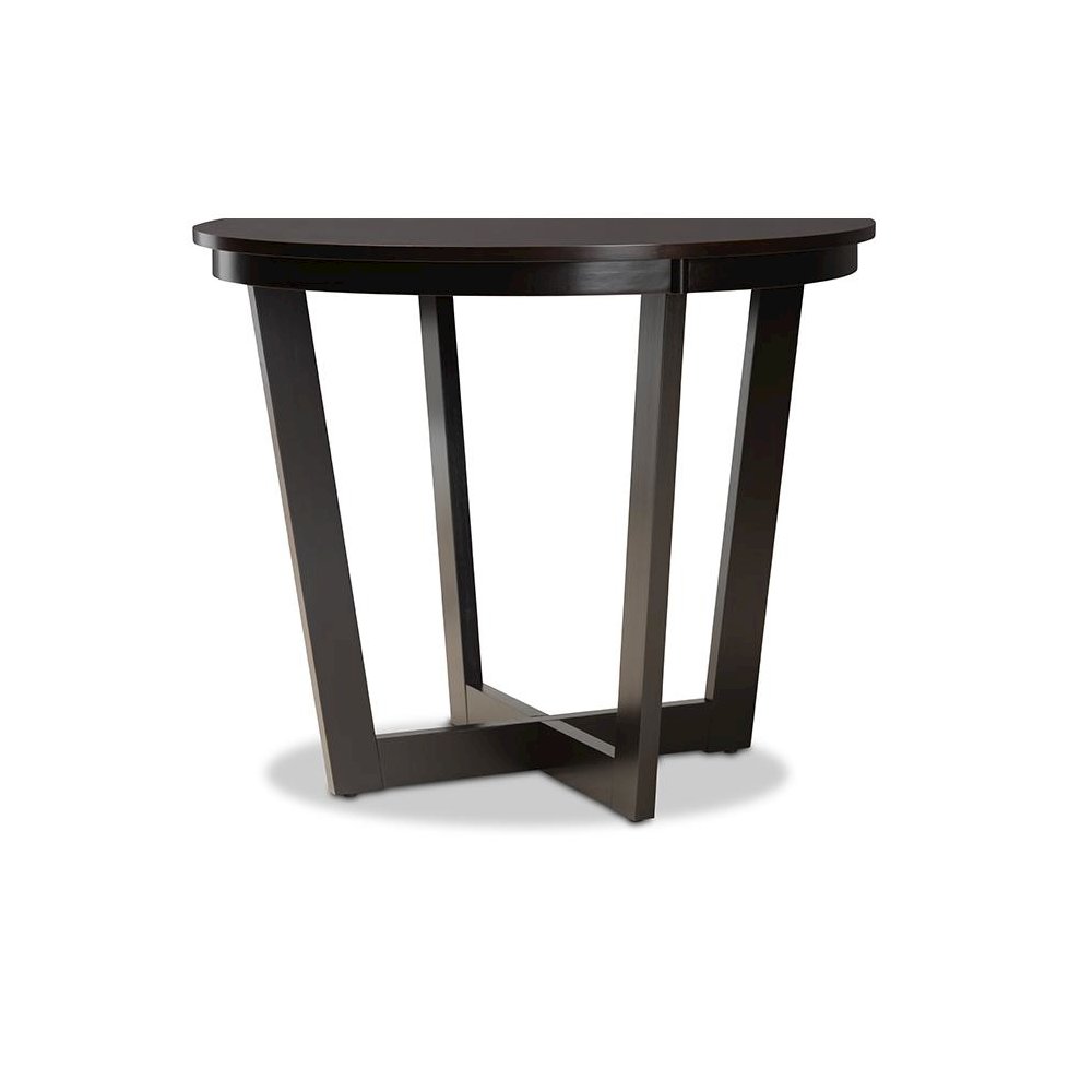 Dark Brown Finished 35-Inch-Wide Round Wood Dining Table. Picture 4