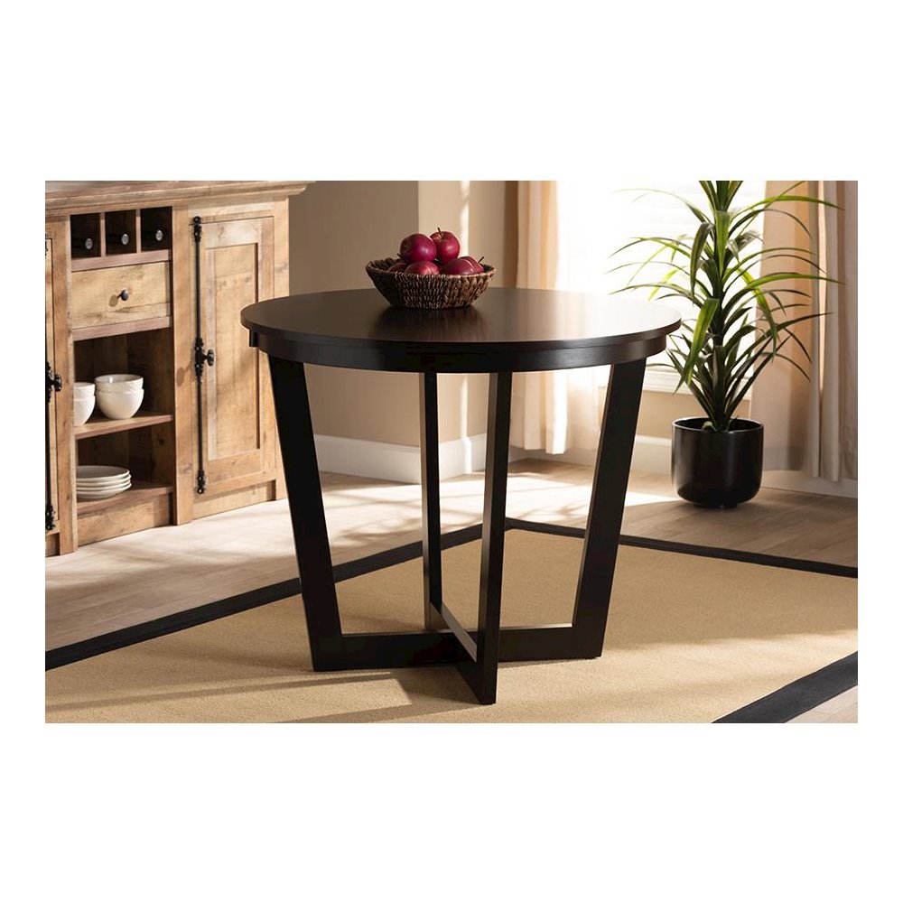 Dark Brown Finished 35-Inch-Wide Round Wood Dining Table. Picture 5