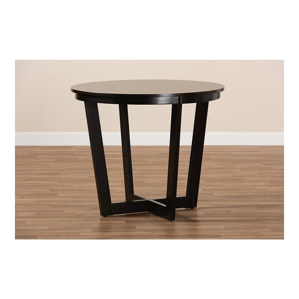 Dark Brown Finished 35-Inch-Wide Round Wood Dining Table. Picture 6