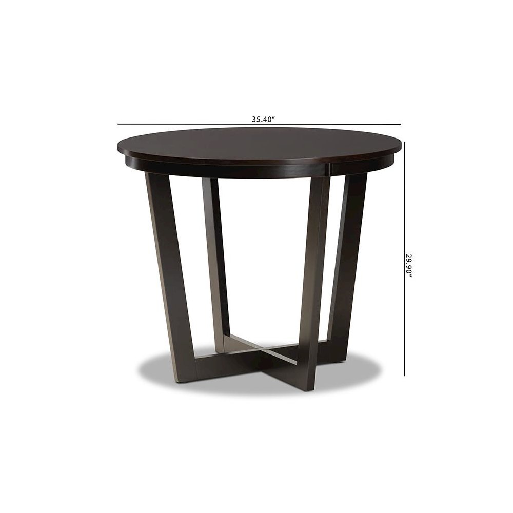 Dark Brown Finished 35-Inch-Wide Round Wood Dining Table. Picture 7