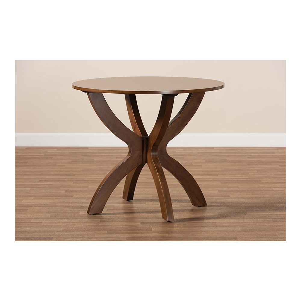 Walnut Brown Finished 35-Inch-Wide Round Wood Dining Table. Picture 6