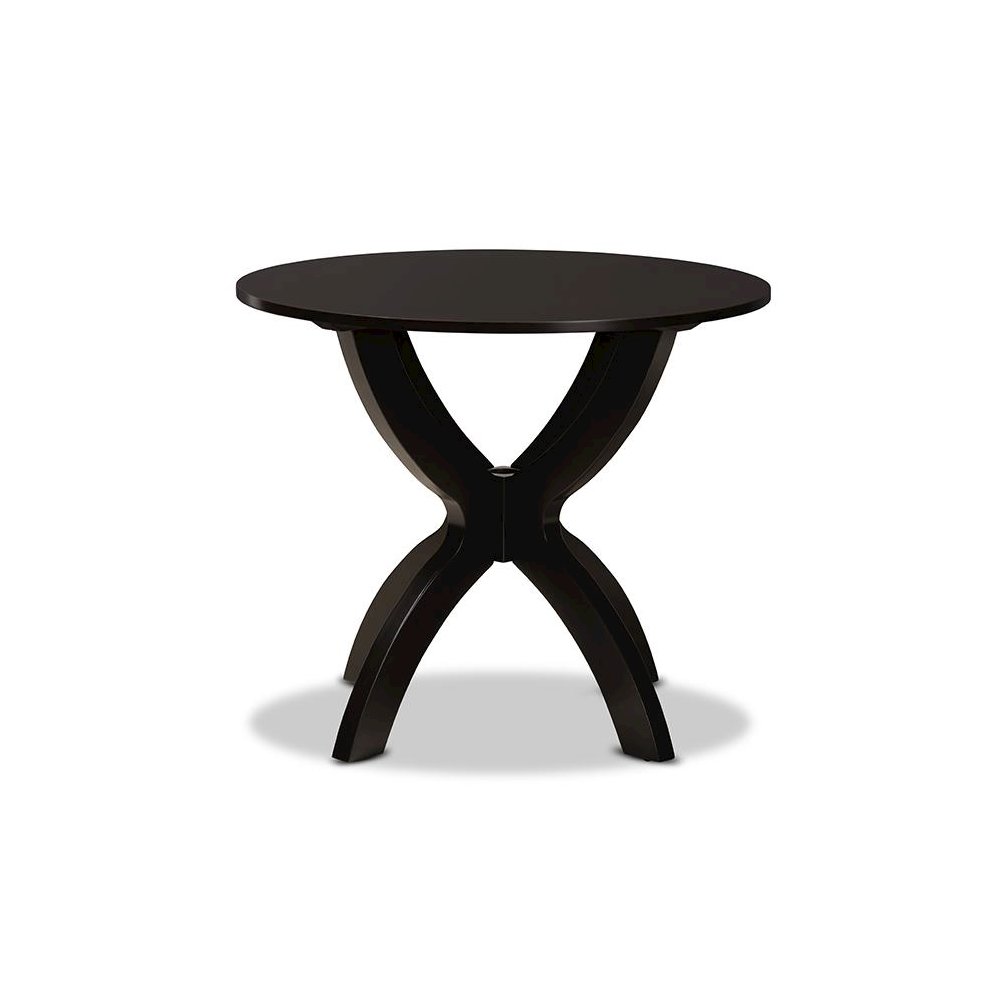 Dark Brown Finished 35-Inch-Wide Round Wood Dining Table. Picture 2