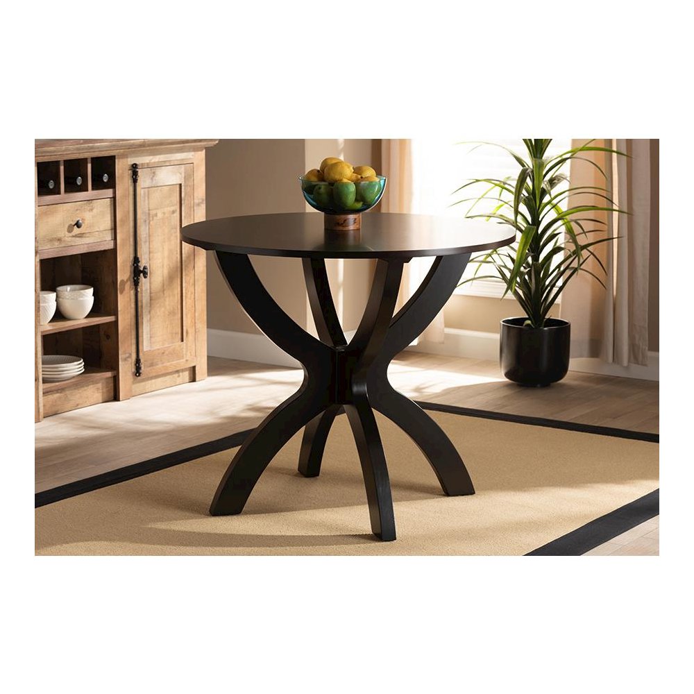 Dark Brown Finished 35-Inch-Wide Round Wood Dining Table. Picture 5