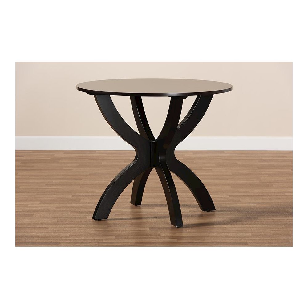 Dark Brown Finished 35-Inch-Wide Round Wood Dining Table. Picture 6