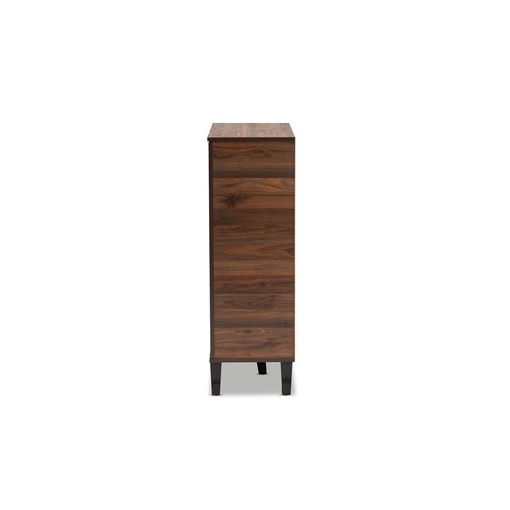 Two-Tone Walnut Brown and Grey Finished Wood 1-Door Shoe Cabinet. Picture 4