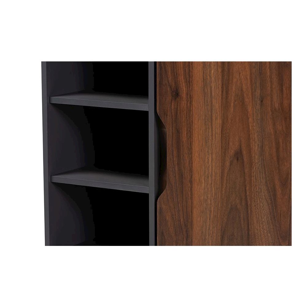 Two-Tone Walnut Brown and Grey Finished Wood 1-Door Shoe Cabinet. Picture 5