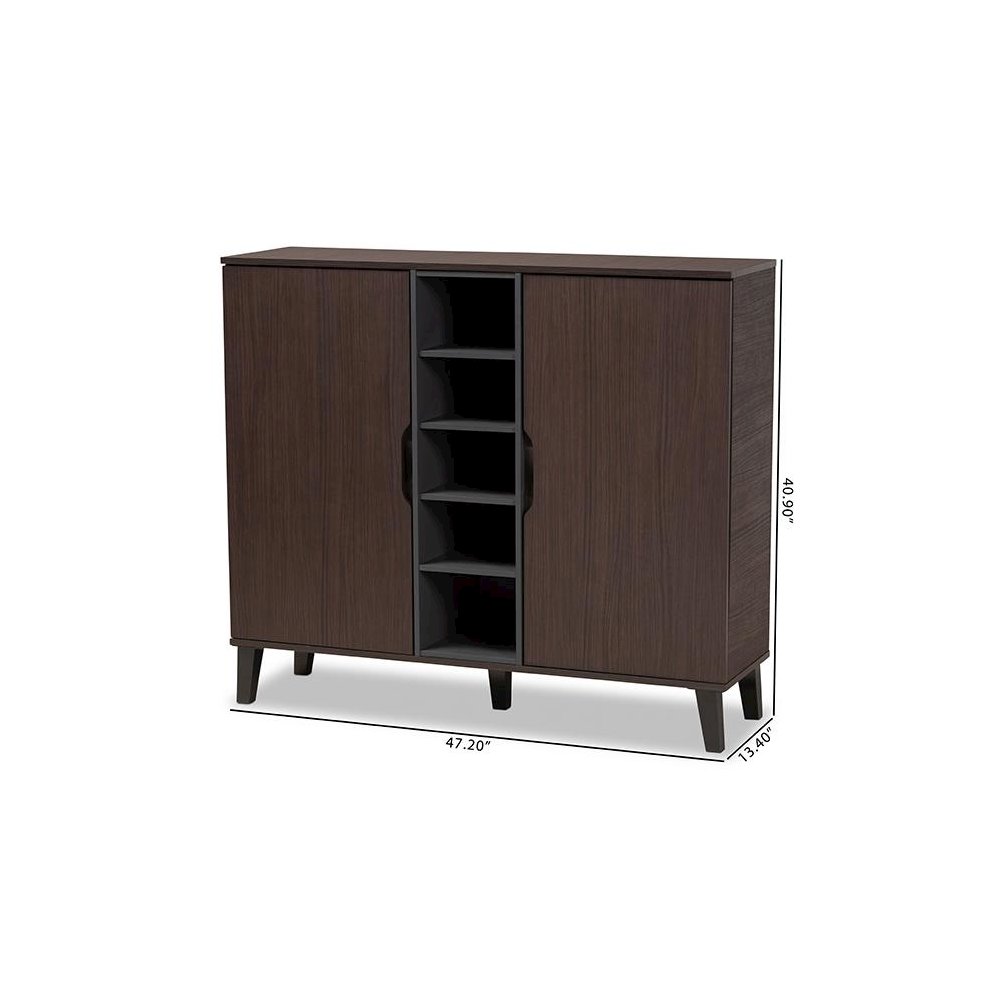 Two-Tone Dark Brown and Grey Finished Wood 2-Door Shoe Cabinet. Picture 10