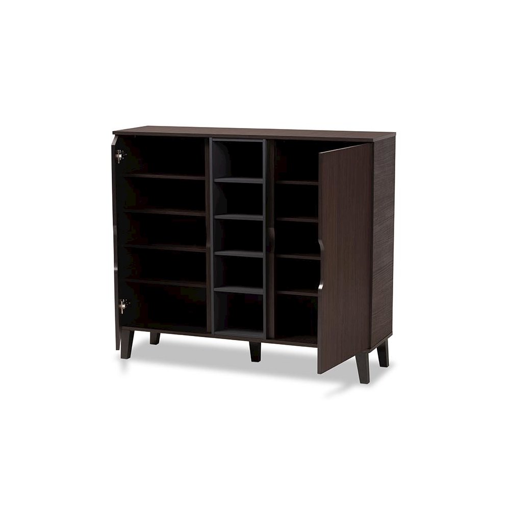 Two-Tone Dark Brown and Grey Finished Wood 2-Door Shoe Cabinet. Picture 2