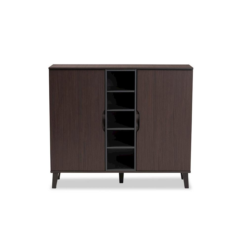 Two-Tone Dark Brown and Grey Finished Wood 2-Door Shoe Cabinet. Picture 3