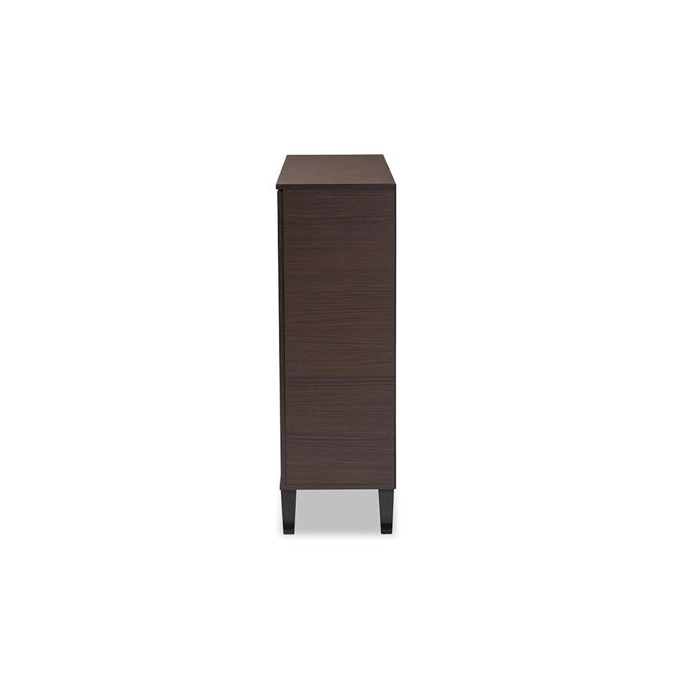 Two-Tone Dark Brown and Grey Finished Wood 2-Door Shoe Cabinet. Picture 4