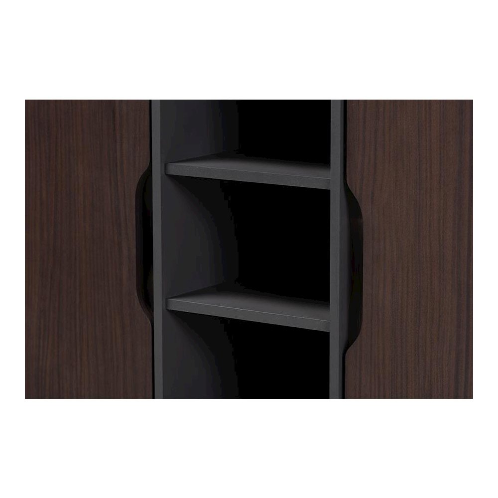 Two-Tone Dark Brown and Grey Finished Wood 2-Door Shoe Cabinet. Picture 5