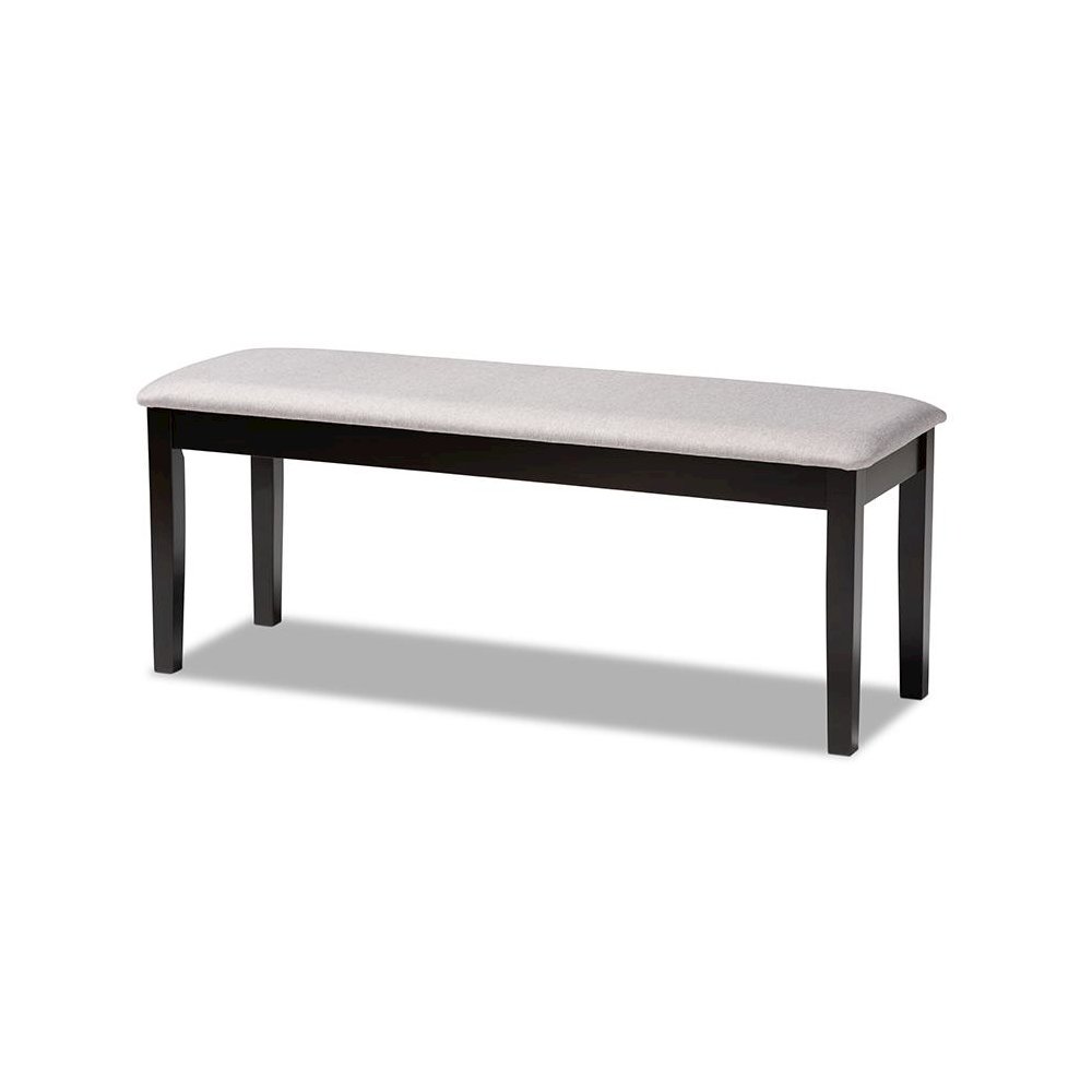 Transitional Grey Fabric Upholstered and Dark Brown Finished Wood Dining Bench. Picture 1