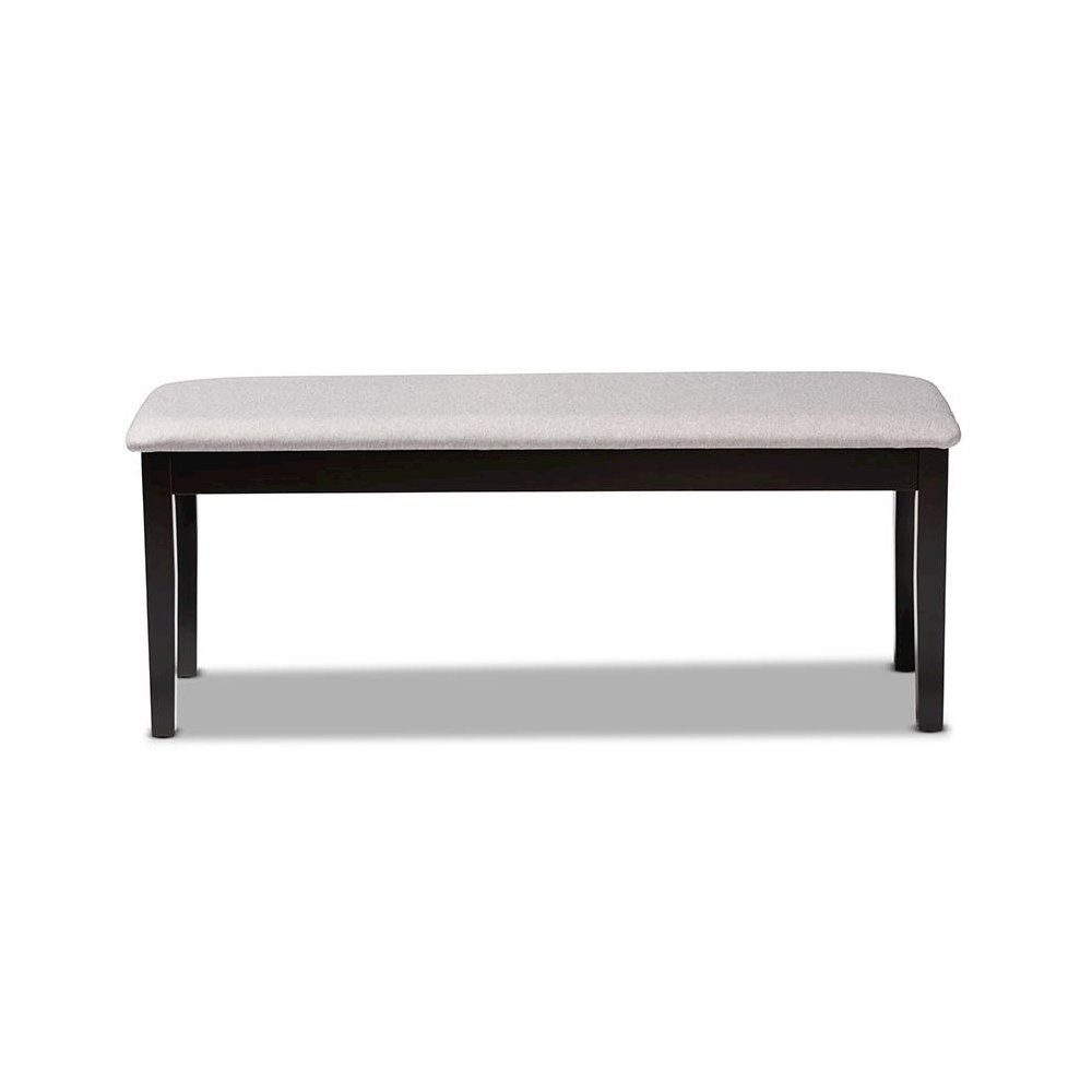 Transitional Grey Fabric Upholstered and Dark Brown Finished Wood Dining Bench. Picture 2