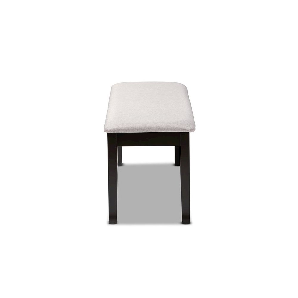 Transitional Grey Fabric Upholstered and Dark Brown Finished Wood Dining Bench. Picture 3