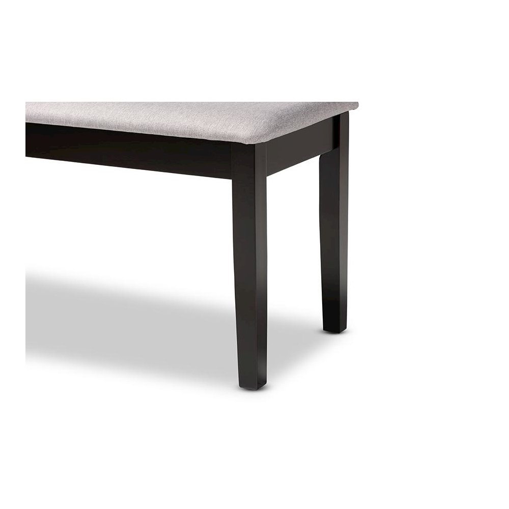 Transitional Grey Fabric Upholstered and Dark Brown Finished Wood Dining Bench. Picture 4