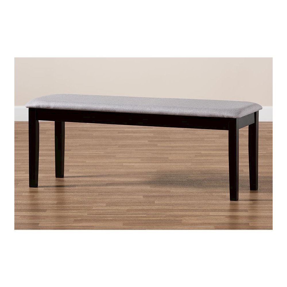 Transitional Grey Fabric Upholstered and Dark Brown Finished Wood Dining Bench. Picture 6