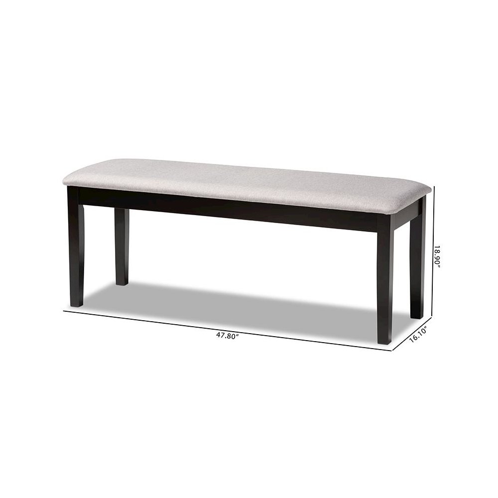 Transitional Grey Fabric Upholstered and Dark Brown Finished Wood Dining Bench. Picture 7
