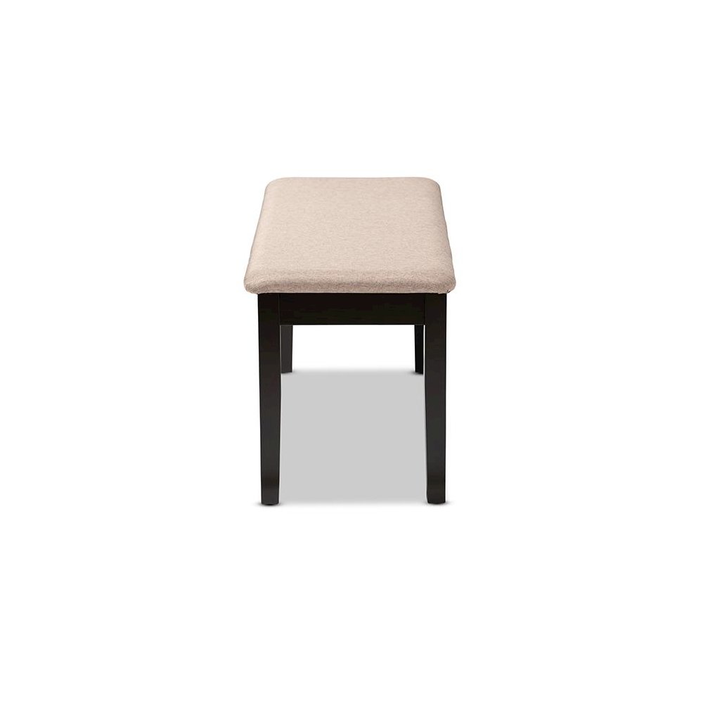 Transitional Sand Fabric Upholstered and Dark Brown Finished Wood Dining Bench. Picture 3
