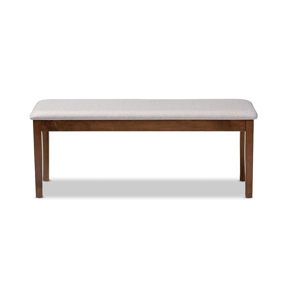 Transitional Grey Fabric Upholstered and Walnut Brown Finished Wood Dining Bench. Picture 2