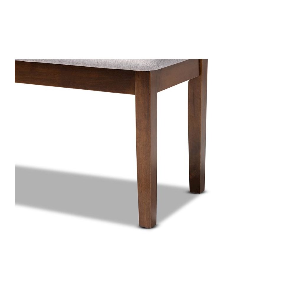 Transitional Grey Fabric Upholstered and Walnut Brown Finished Wood Dining Bench. Picture 4