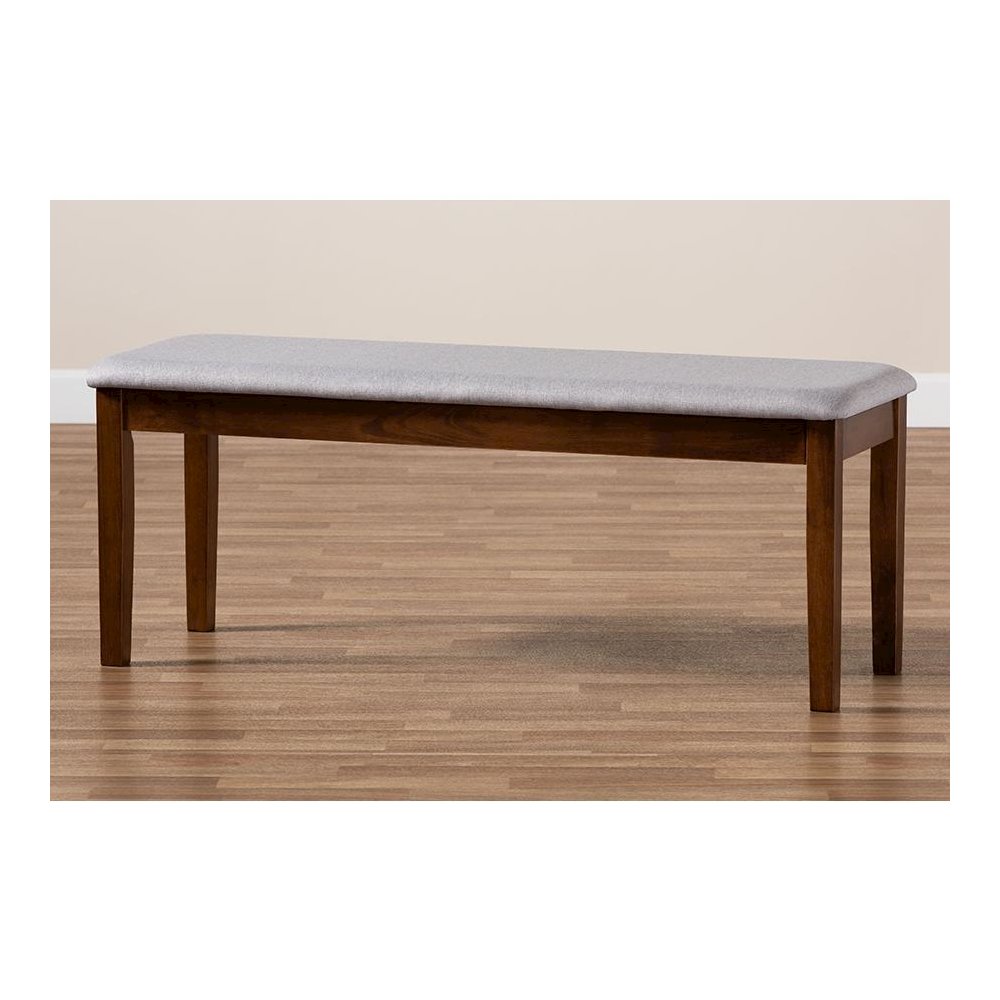 Transitional Grey Fabric Upholstered and Walnut Brown Finished Wood Dining Bench. Picture 6