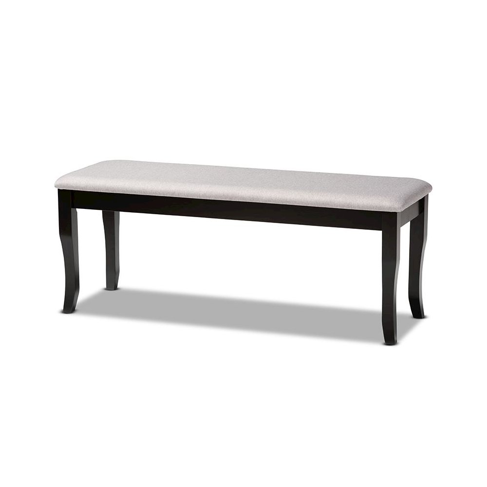 Transitional Grey Fabric Upholstered and Dark Brown Finished Wood Dining Bench. Picture 1