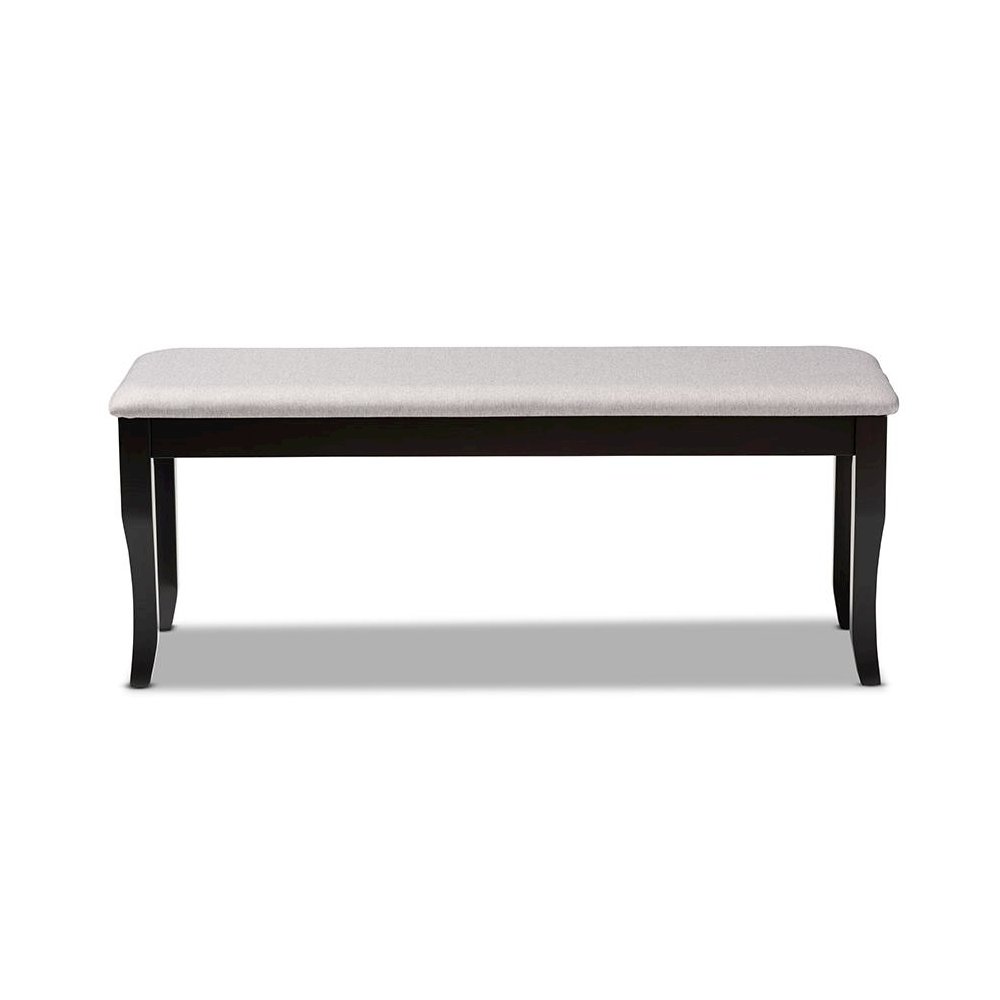 Transitional Grey Fabric Upholstered and Dark Brown Finished Wood Dining Bench. Picture 2