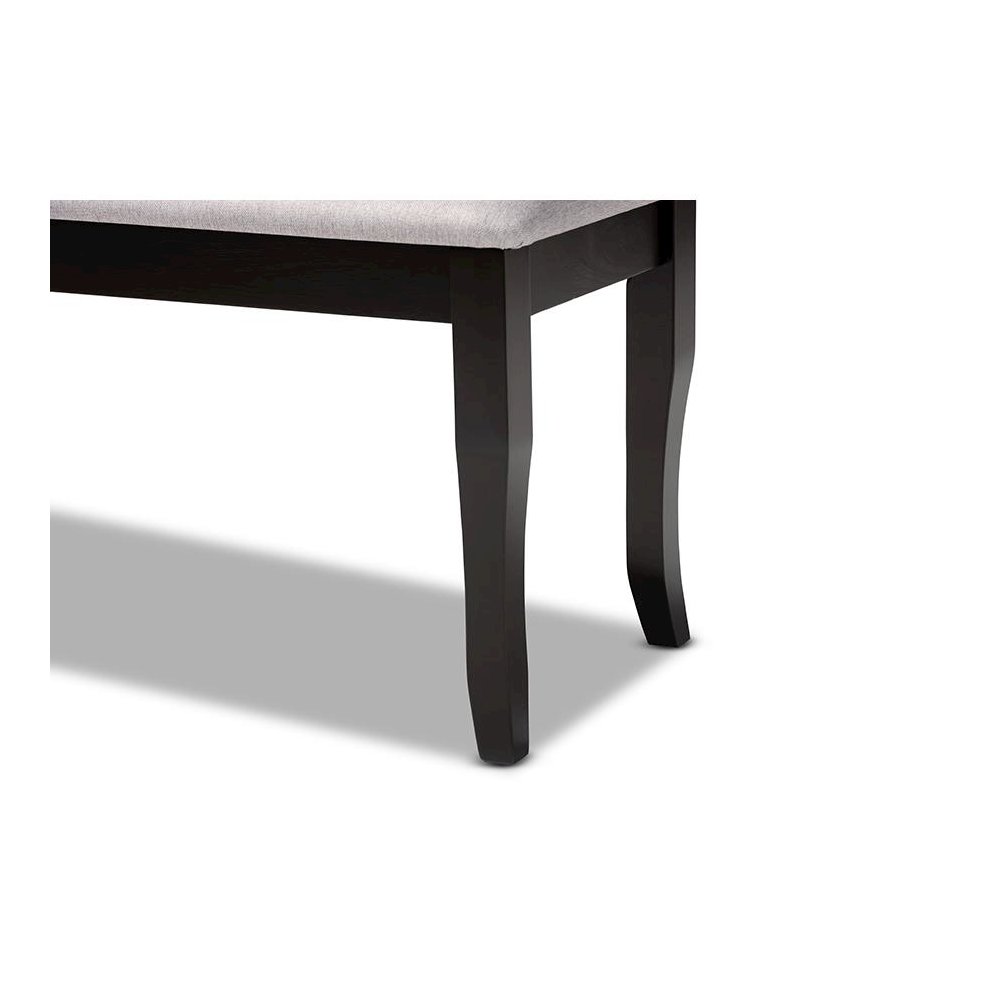 Transitional Grey Fabric Upholstered and Dark Brown Finished Wood Dining Bench. Picture 4