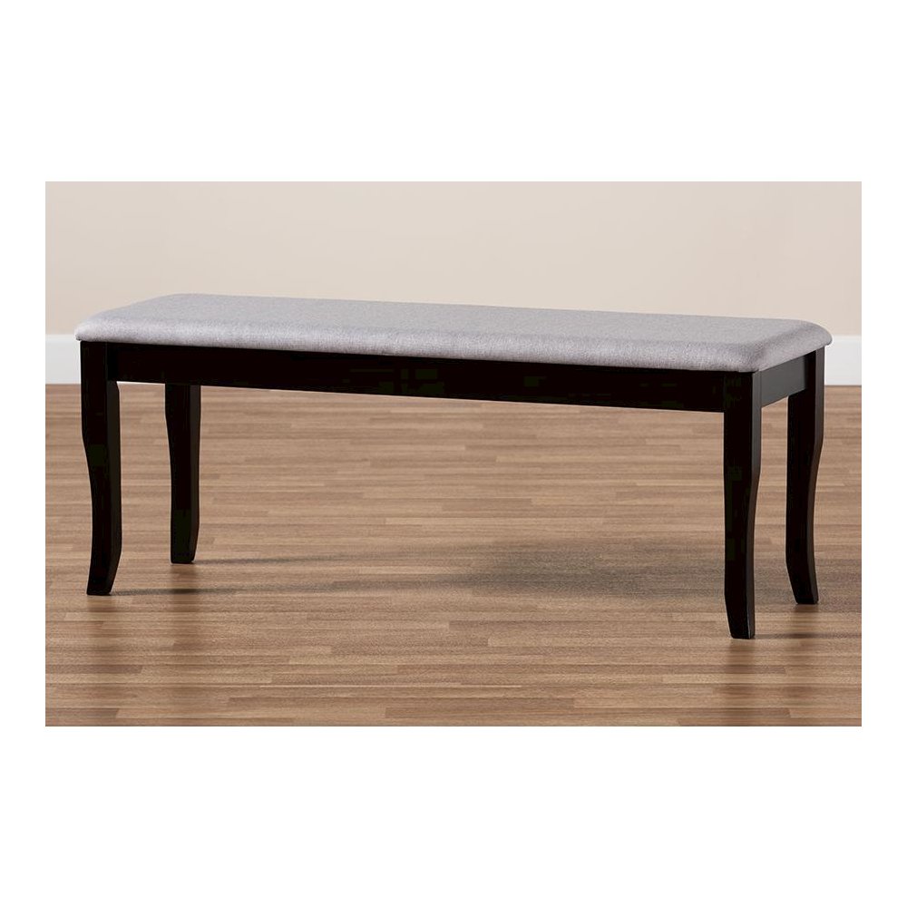 Transitional Grey Fabric Upholstered and Dark Brown Finished Wood Dining Bench. Picture 6