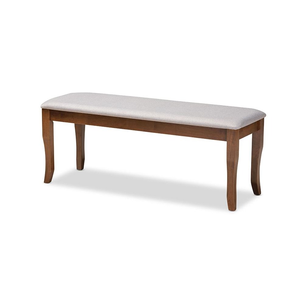Transitional Grey Fabric Upholstered and Walnut Brown Finished Wood Dining Bench. Picture 1